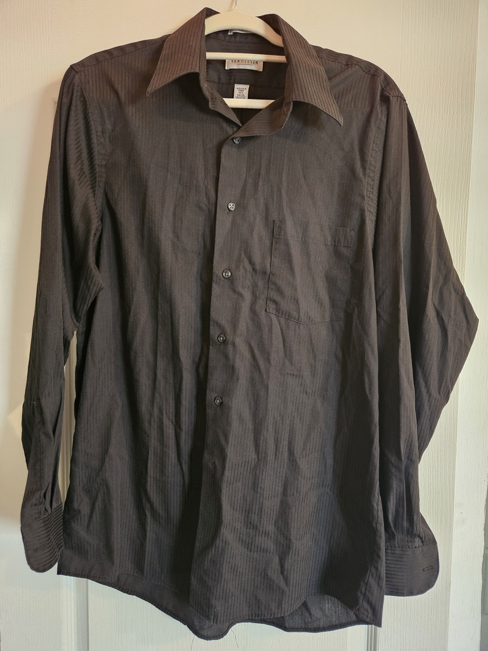 3 For $15 🎊 Van Heusen Men's Black Pinstripe Dress Shirt - 34/35 Medium